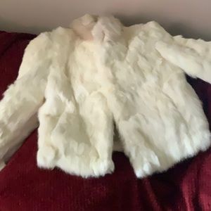 Vintage 1980s Sergio Valente white Rabbit Fur coat with Foxtail collar